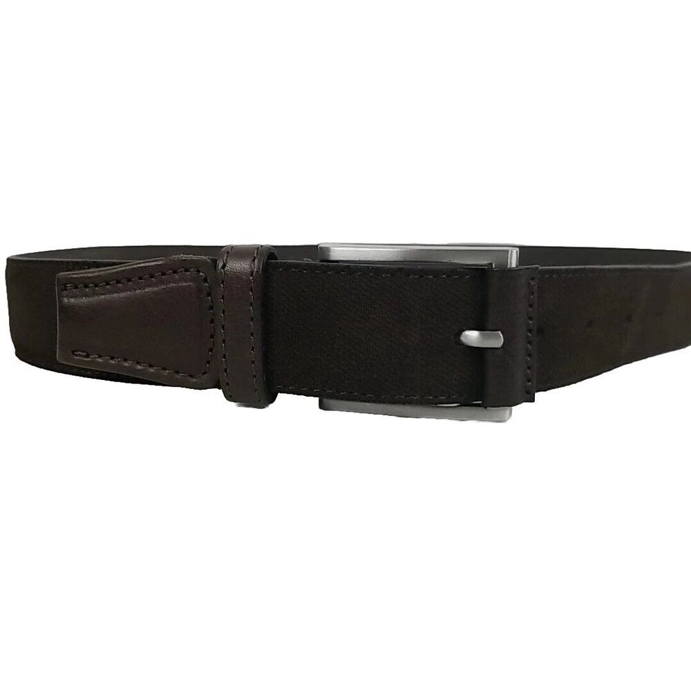 Martin Dingman Men's 38 Brown Hatched Canvas Style Leather Belt Italy 20966